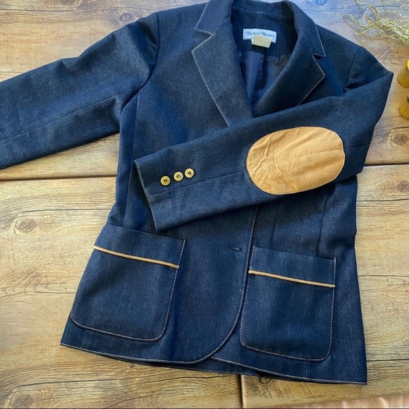 VTG 70s Dark Raw Denim Wide Leg Bermuda Shorts & Coordinated Blazer Set, sz 6/8 - Picture 2 of 16